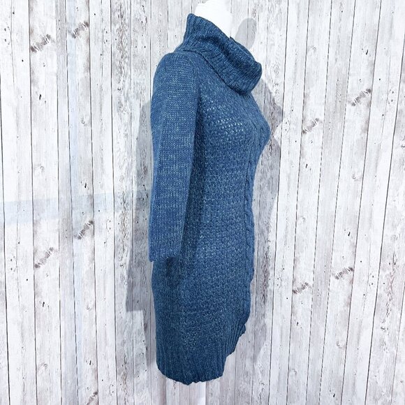 Women's Pink Rose Sweater | Blue | 3/4 Sleeves | Cowl Neck | Tunic | Medium - Picture 3 of 13